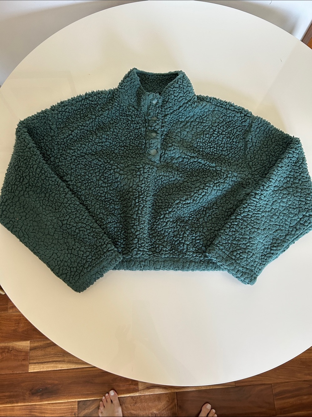 PacSun Teal Cropped Sherpa Snap Pullover